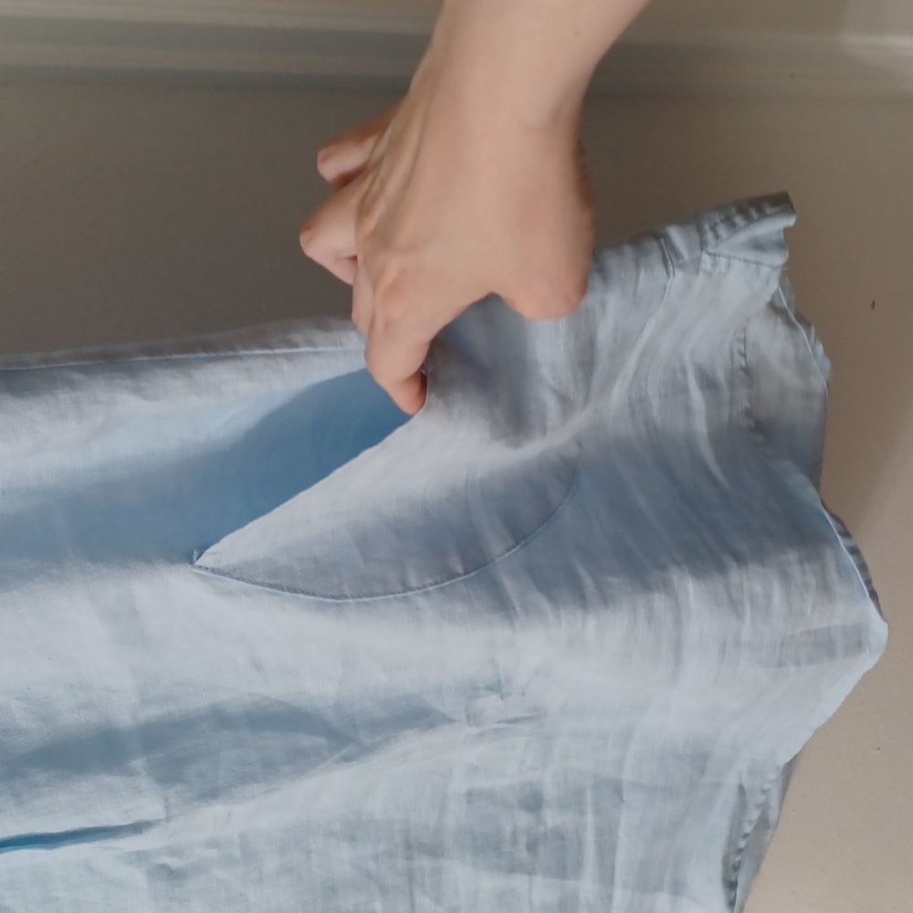For Cynthia 100% linen light blue ruffled sleeveless blouse/ Med - Picture 3 of 4